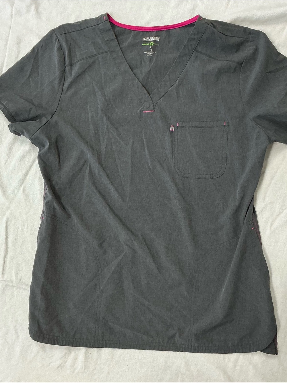 Scrubstar Charcoal Short-Sleeve V-Neck Tee with Pink Trim